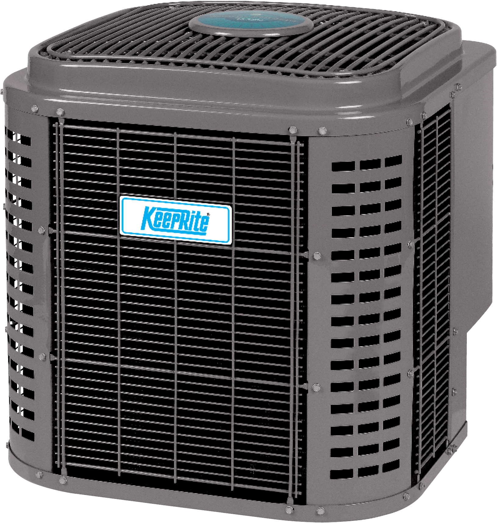 Outdoor air conditioner unit with a KeepRite logo.