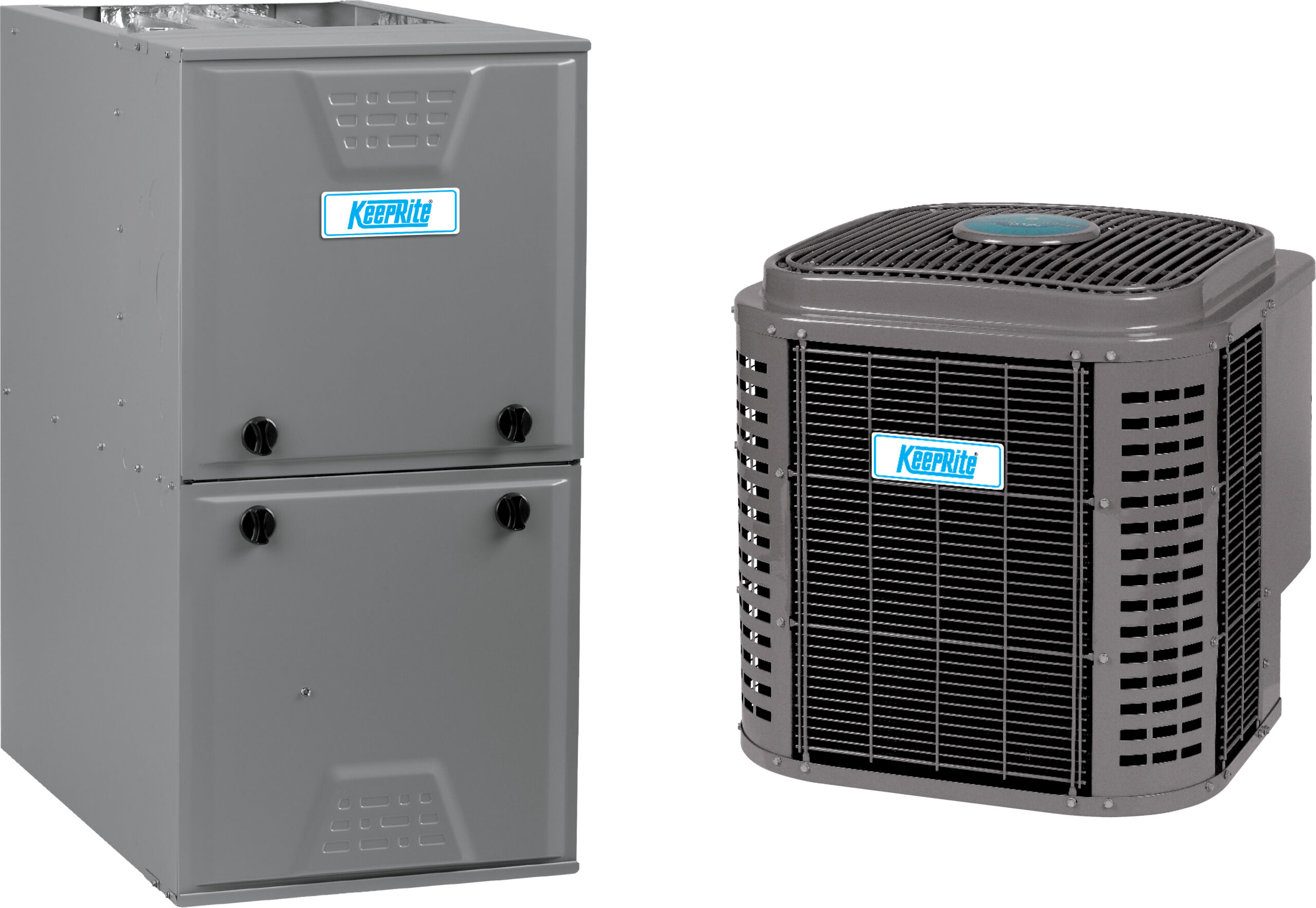 Furnace and air conditioner unit with KeepRite logos